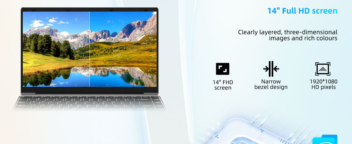 14 Inch Laptop PC 12GB LPDDR4 RAM 256GB SSD ROM 1080p FHD IPS Screen Windows 11 Computer with Celeron 4-Core Processor WIFI