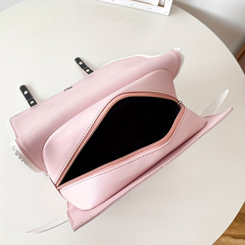 Adorable Kawaii Womens Backpack - Fashion-Forward Flap with Buckles & Rivets Decor - Versatile School or Casual Handbag