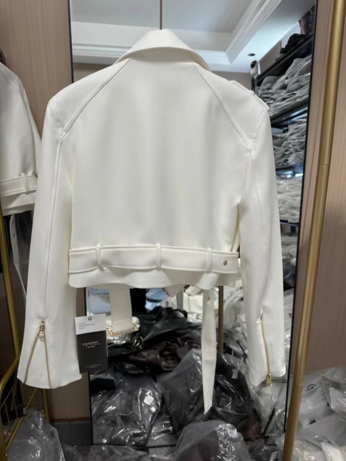 Korean version of the long - sleeved motorcycle jacket jacket women's spring and autumn new fashion temperament Joker suit collar - The Discount Plug