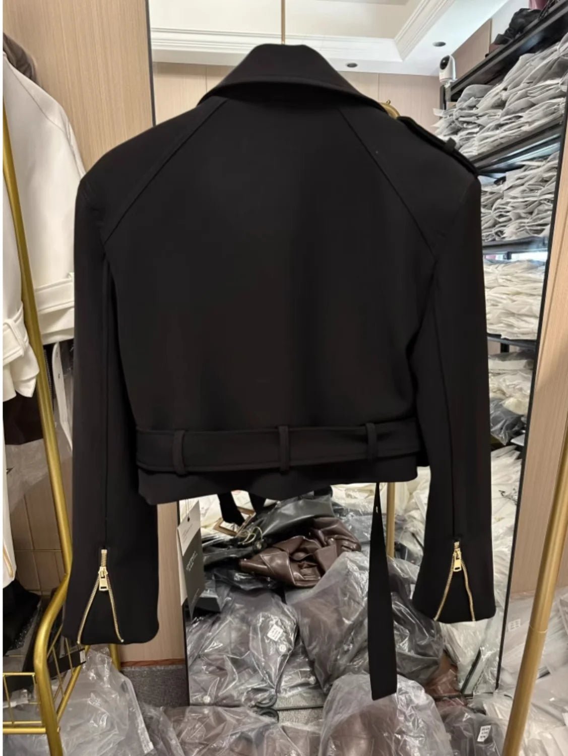 Korean version of the long - sleeved motorcycle jacket jacket women's spring and autumn new fashion temperament Joker suit collar - The Discount Plug