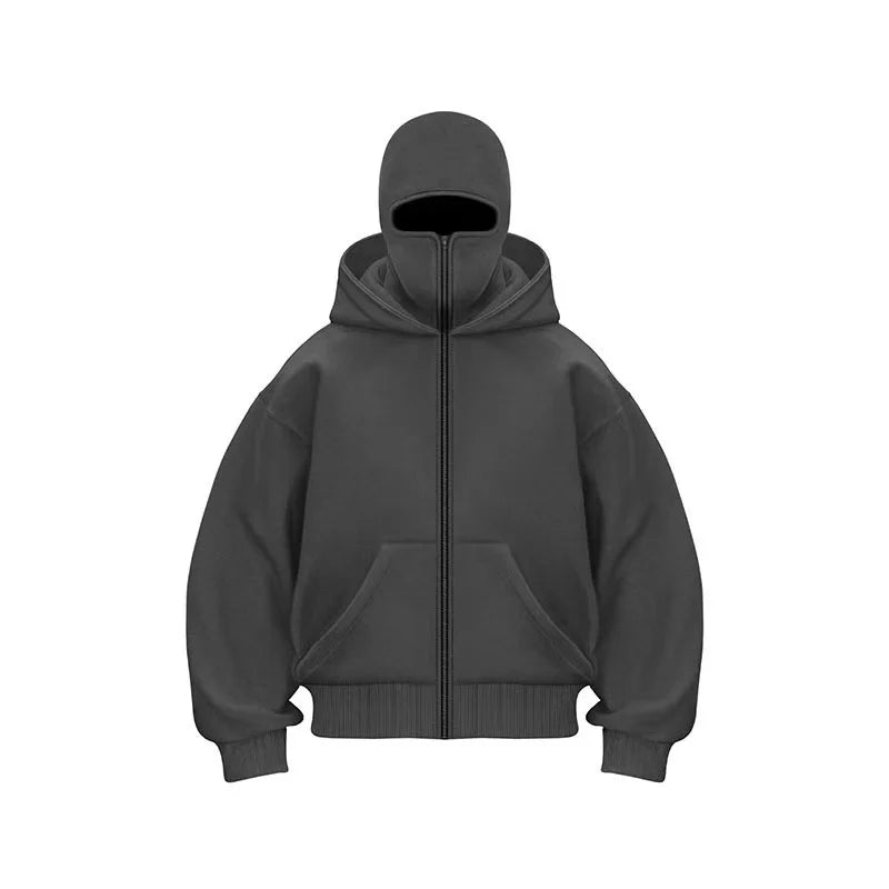 Men and women Balaclava Y2K Gothic Harajuku winter new item double hooded sweatshirt men's hooded mask zipper sportswear - The Discount Plug