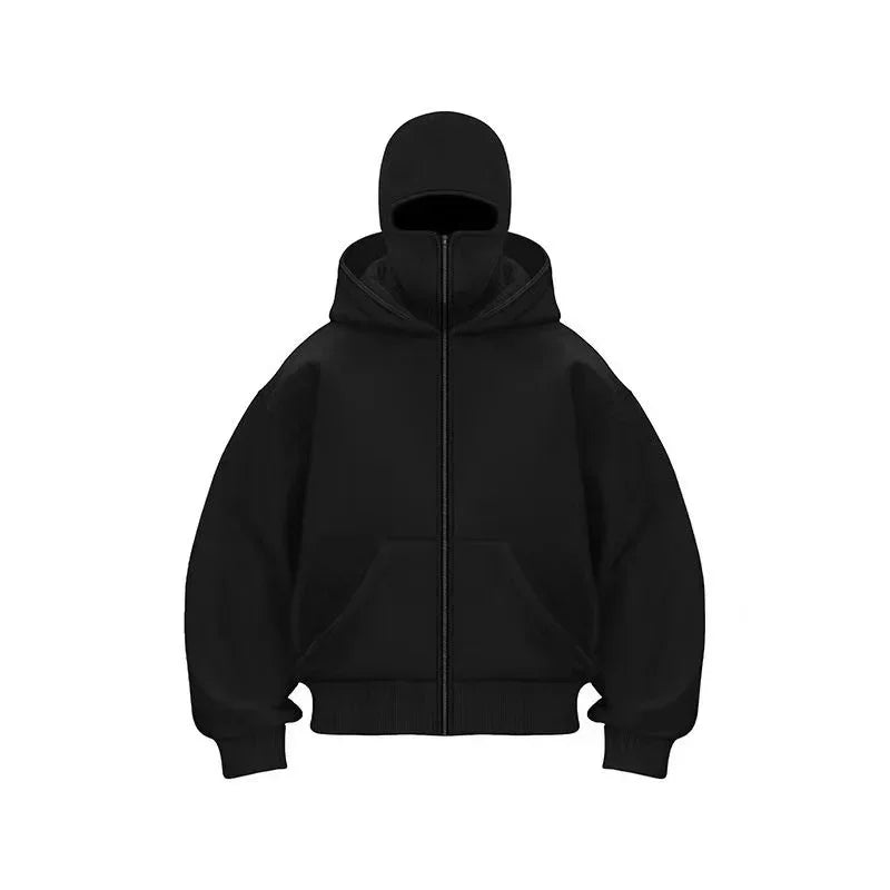 Men and women Balaclava Y2K Gothic Harajuku winter new item double hooded sweatshirt men's hooded mask zipper sportswear - The Discount Plug