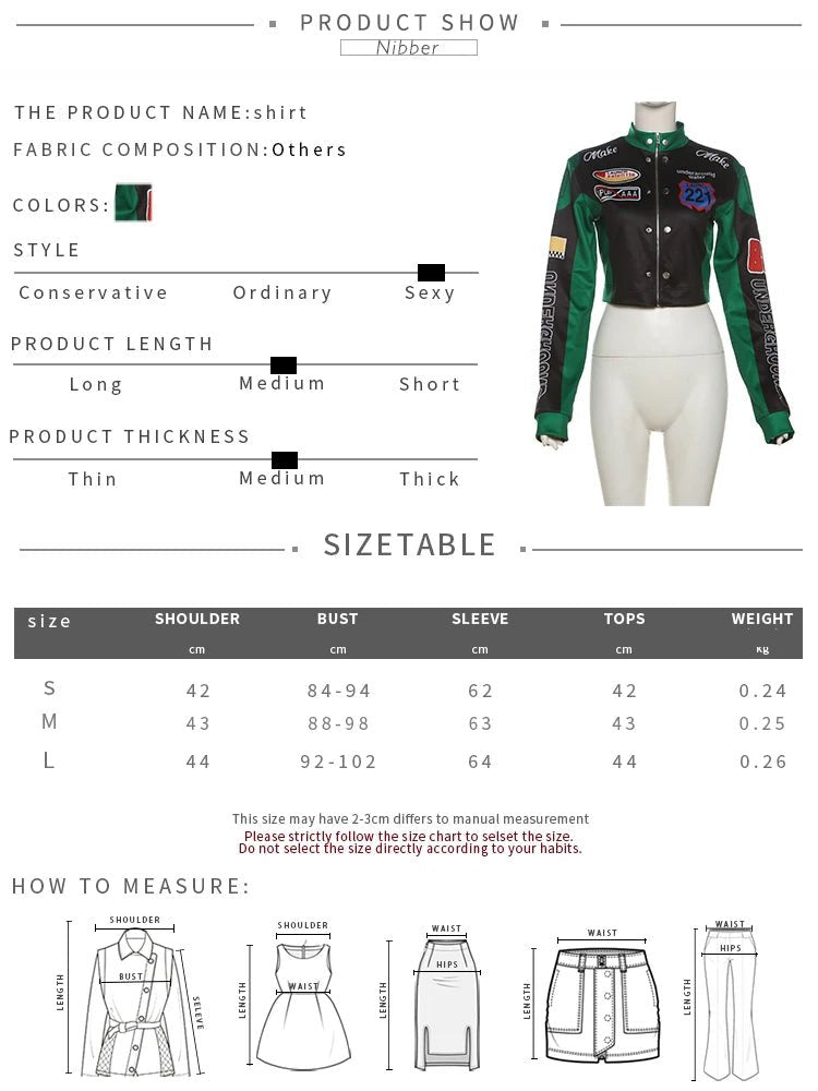 Nibber Hipster Patchwork Jacket Women Y2K Letter Print Hipster Uniform Street Single - Breasted Hipster Autumn Trend Zip Coats - The Discount Plug