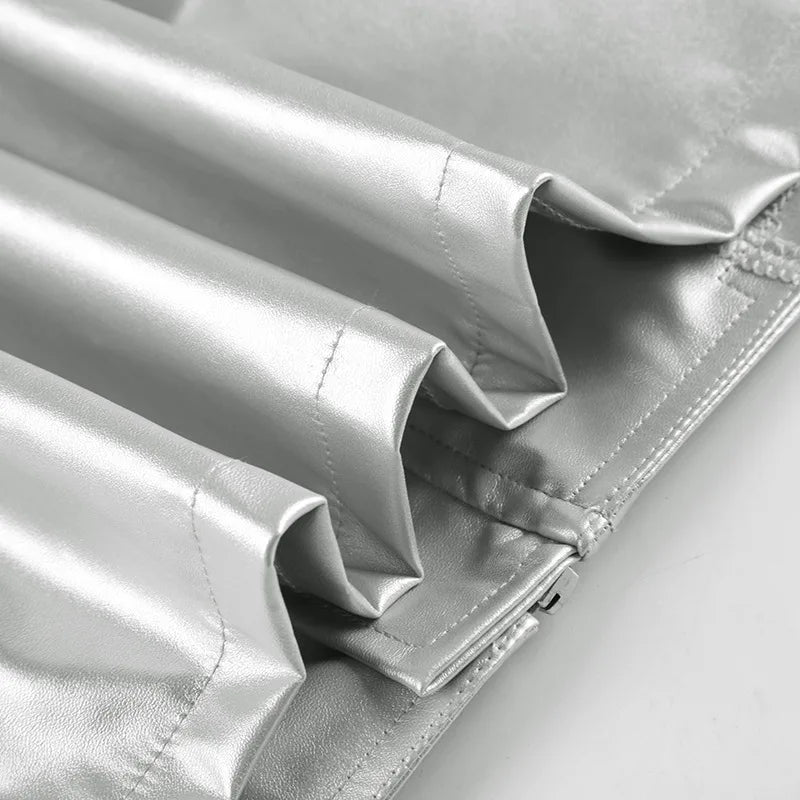 Spicy girl street personality slim fit exposed navel versatile silver stand up collar zipper short jacket - The Discount Plug