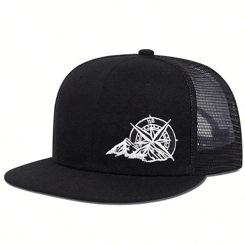 Unisex Compass Mountain Embroidery Baseball Net Hats Spring Summer Outdoor Adjustable Casual Hip - hop Trucker Caps Sunscreen Hat - The Discount Plug