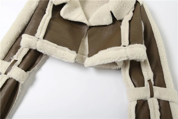 Weird Puss Furry Patchwork Women Crop Jacket Hipster Full Sleeve Open Stitch Hipster Streetwear Warm Outwear Basic Wild Coat - The Discount Plug