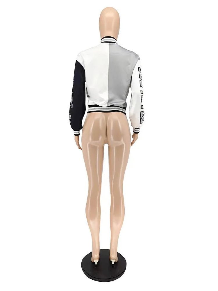 Winter Fall Jacket For Women Coat Trend O Neck Buttons Cropped Top Jacket Patchwork Baggy Blue Female Outerwear varsity jacket - The Discount Plug