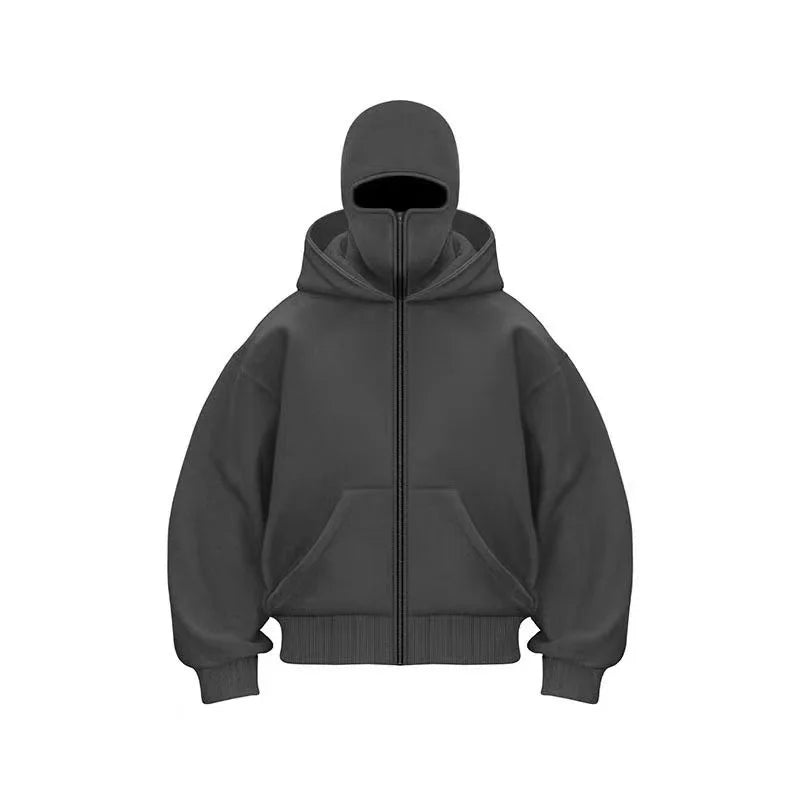 women's Men's and Balaclava Y2K Gothic Harajuku winter new item double hooded sweatshirt men's hooded mask zipper sportswear - The Discount Plug
