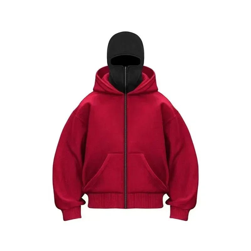 women's Men's and Balaclava Y2K Gothic Harajuku winter new item double hooded sweatshirt men's hooded mask zipper sportswear - The Discount Plug