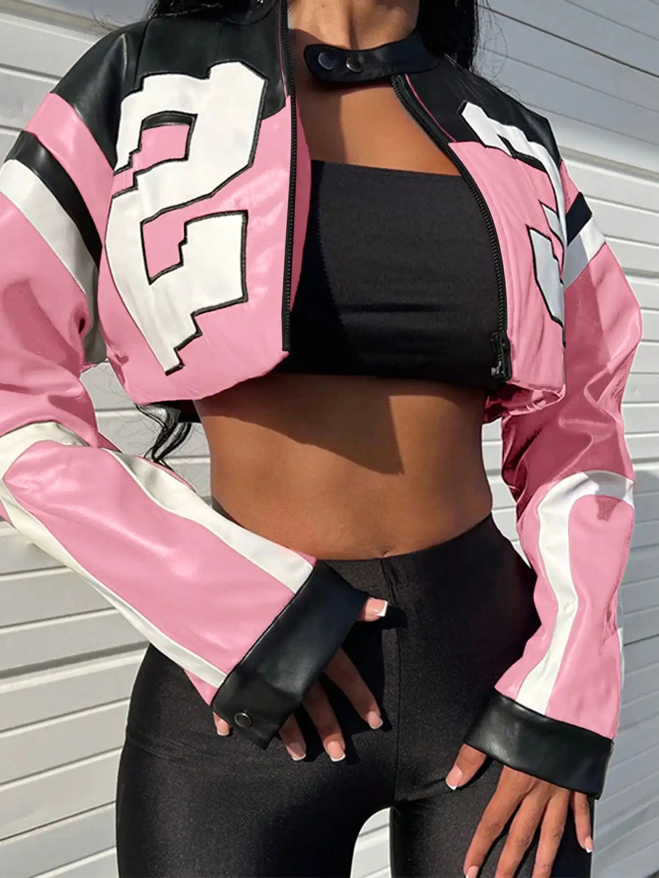 Women's Red Faux Leather Bomber Jacket - Zipper Short Coat for Christmas/New Year Party & Casual Outfits - The Discount Plug