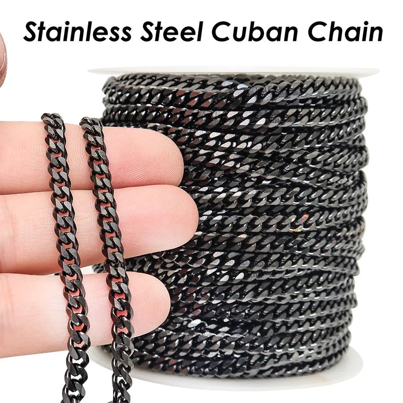 10 Feet Cuban Chain Stainless Steel Cuban Link Chain Gold Plated Black Curb Chain for Men or Women Jewelry Making - The Discount Plug
