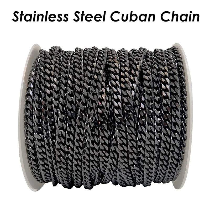 10 Feet Cuban Chain Stainless Steel Cuban Link Chain Gold Plated Black Curb Chain for Men or Women Jewelry Making - The Discount Plug