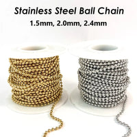 10 Meters Stainless Steel Ball Chain Gold Plate Stainless Steel Bead Chain on Roll 1.5mm 2mm 2.4mm Ball Chain for Jewelry Making - The Discount Plug