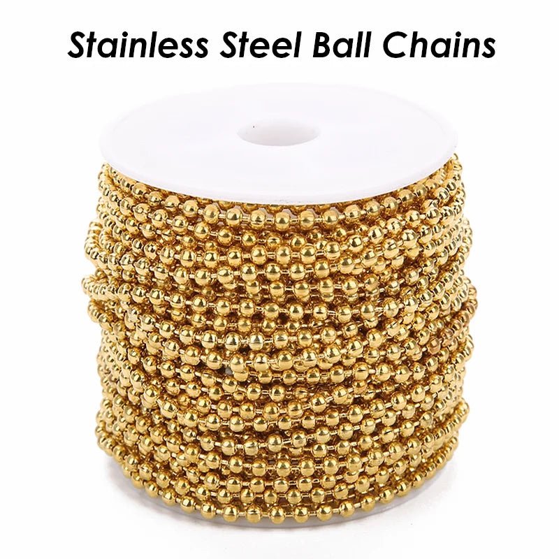 10 Meters Stainless Steel Ball Chain Gold Plate Stainless Steel Bead Chain on Roll 1.5mm 2mm 2.4mm Ball Chain for Jewelry Making - The Discount Plug