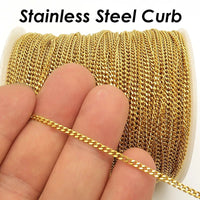10 Meters - Stainless Steel Chain Bulk Wholesale Tarnish Free Gold Silver Curb Link Chain by Length Yard Foot for Jewelry Making - The Discount Plug