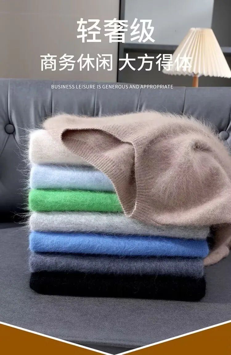 100% Mink Cashmere Knitted Short Sleeved Men's Loose Round Neck Solid Color Half Sleeved Simple T-Shirt Casual Business Cashmere - The Discount Plug