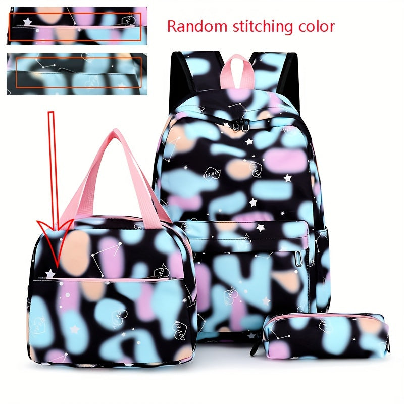 Kawaii Backpack, Tie Dye Cartoon Pattern School Bag with & Pencil Case for School Use
