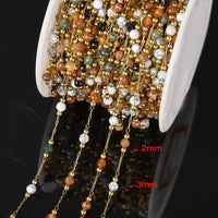 1Meter Elegant Mix Round Stone Beads 3mm Stainless Steel Chain for Jewelry Making DIY Necklaces Bracelet Clothing Craft Supplies - The Discount Plug