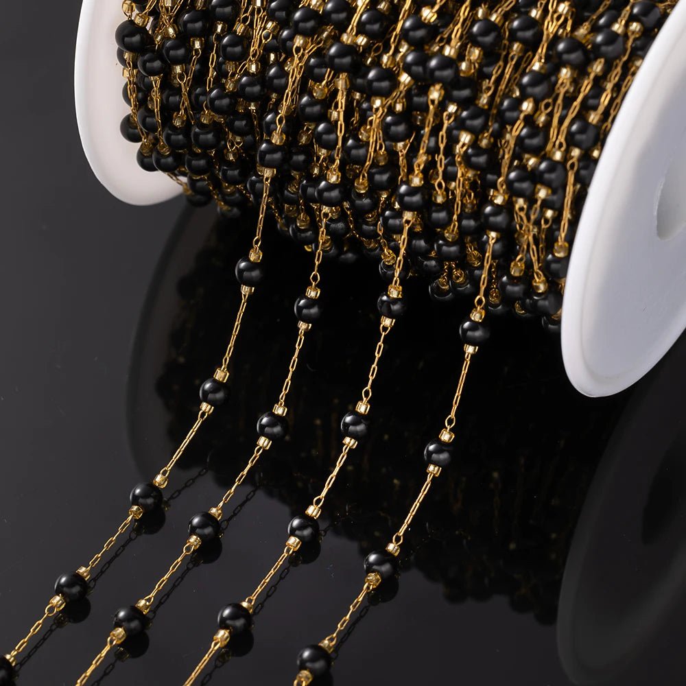 1Meter Elegant Mix Round Stone Beads 3mm Stainless Steel Chain for Jewelry Making DIY Necklaces Bracelet Clothing Craft Supplies - The Discount Plug