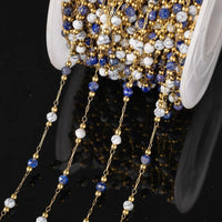 1Meter Elegant Mix Round Stone Beads 3mm Stainless Steel Chain for Jewelry Making DIY Necklaces Bracelet Clothing Craft Supplies - The Discount Plug