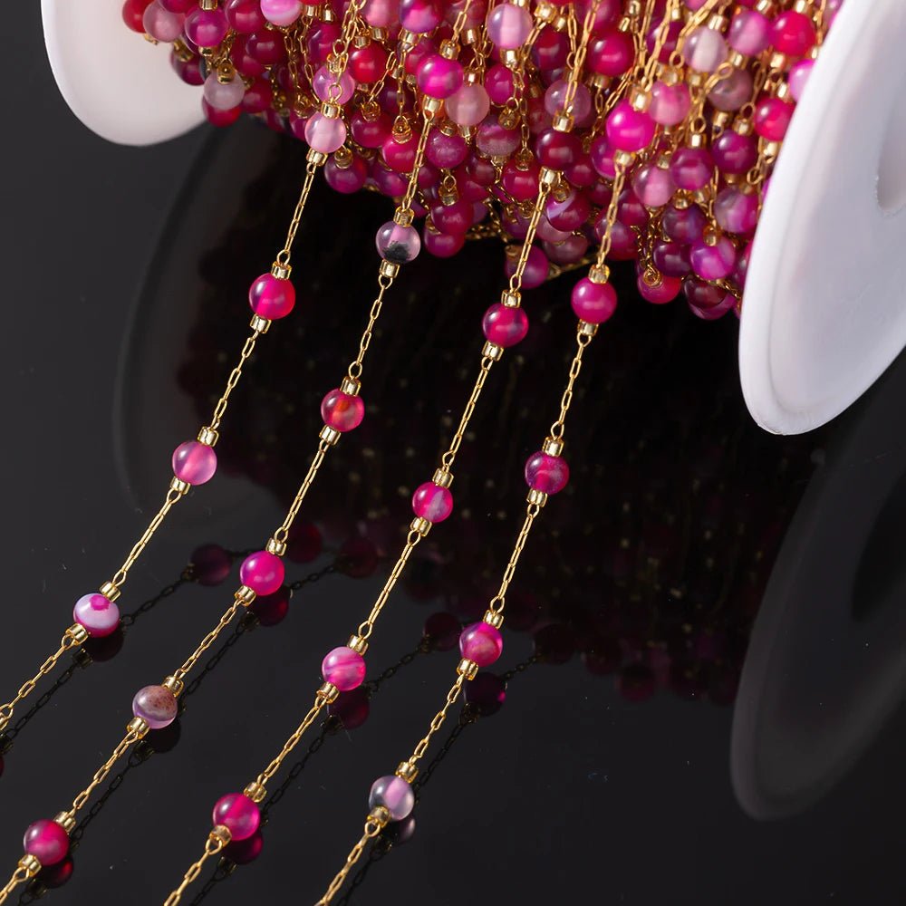 1Meter Elegant Mix Round Stone Beads 3mm Stainless Steel Chain for Jewelry Making DIY Necklaces Bracelet Clothing Craft Supplies - The Discount Plug