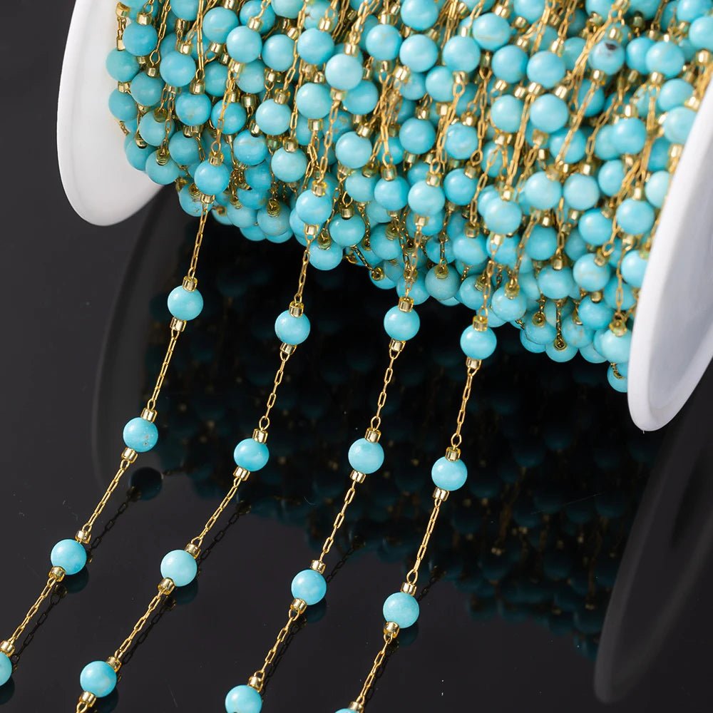 1Meter Elegant Mix Round Stone Beads 3mm Stainless Steel Chain for Jewelry Making DIY Necklaces Bracelet Clothing Craft Supplies - The Discount Plug