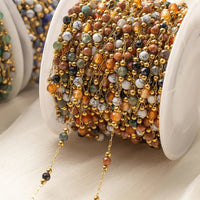1Meter Elegant Mix Round Stone Beads 3mm Stainless Steel Chain for Jewelry Making DIY Necklaces Bracelet Clothing Craft Supplies - The Discount Plug