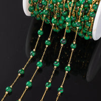 1Meter Elegant Mix Round Stone Beads 3mm Stainless Steel Chain for Jewelry Making DIY Necklaces Bracelet Clothing Craft Supplies - The Discount Plug