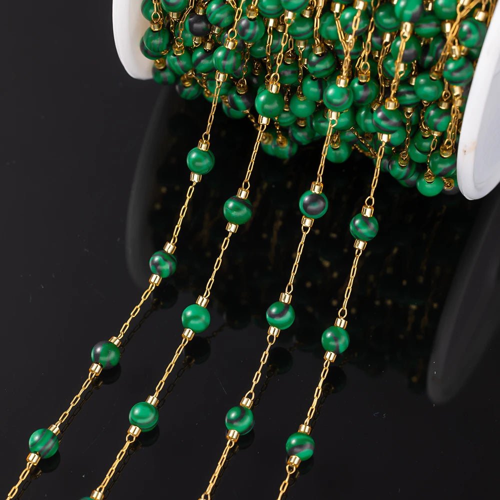 1Meter Elegant Mix Round Stone Beads 3mm Stainless Steel Chain for Jewelry Making DIY Necklaces Bracelet Clothing Craft Supplies - The Discount Plug