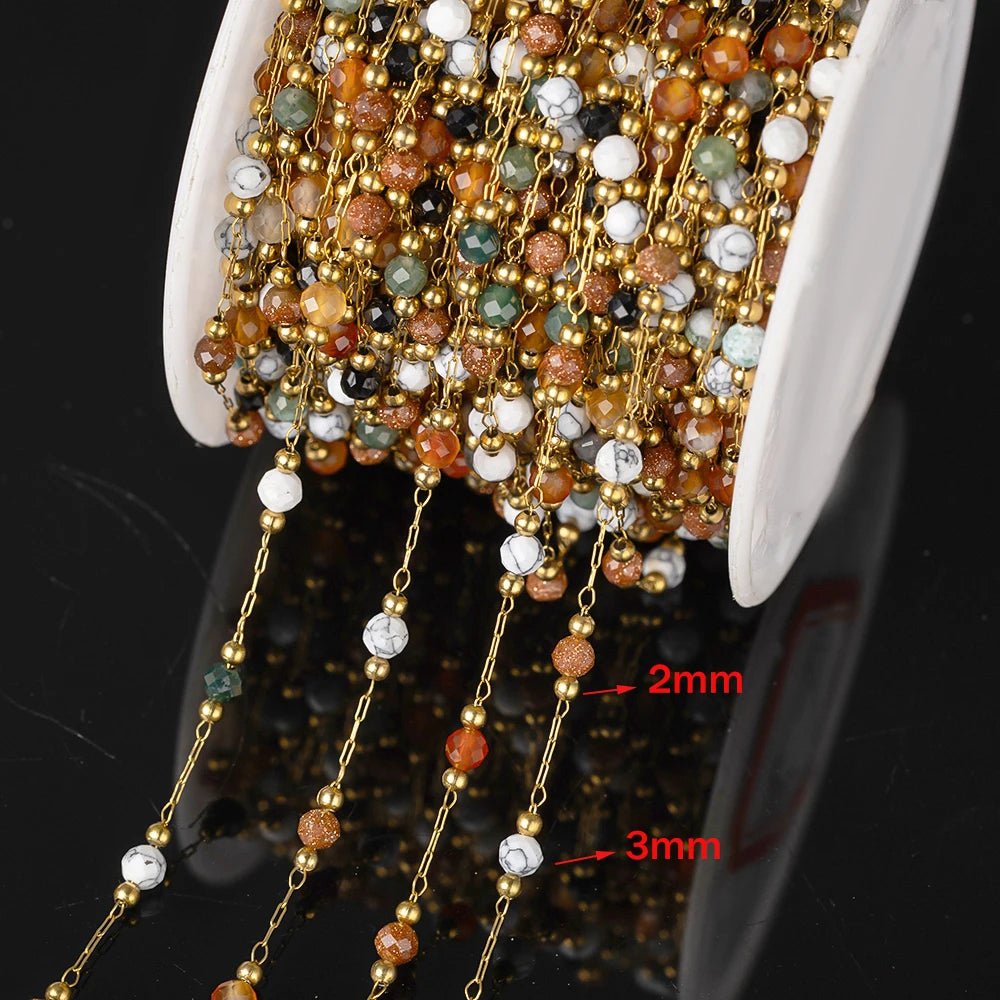 1Meter Elegant Mix Round Stone Beads 3mm Stainless Steel Chain for Jewelry Making DIY Necklaces Bracelet Clothing Craft Supplies - The Discount Plug