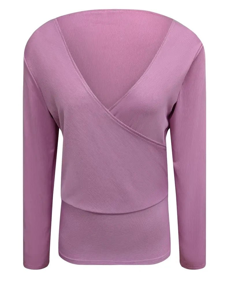 2024 Europe and the United States women's new fashion V - neck shirt slim thread solid color long - sleeved t-shirt - The Discount Plug