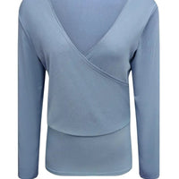 2024 Europe and the United States women's new fashion V - neck shirt slim thread solid color long - sleeved t-shirt - The Discount Plug