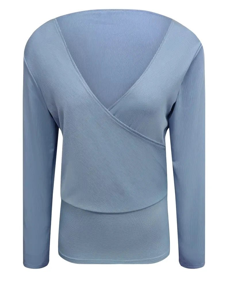 2024 Europe and the United States women's new fashion V - neck shirt slim thread solid color long - sleeved t-shirt - The Discount Plug