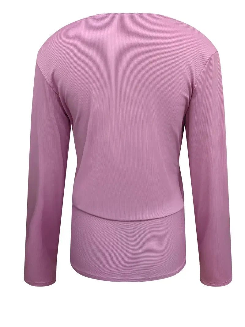 2024 Europe and the United States women's new fashion V - neck shirt slim thread solid color long - sleeved t-shirt - The Discount Plug