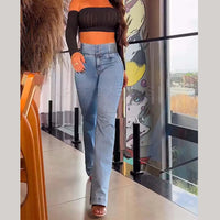 2024 Fashion Straight Elastic Jeans Women Mid Waist Skinny Denim Pants Y2K Trousers Shaping Butt Lift Slim - fit Jeans - The Discount Plug