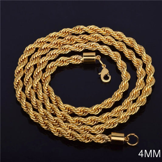 2024 Hot Sale Retail Wholesale Long Gold - Color Man Necklace 4mm 16,18,20,22,24,26,28,30 Inch Twist Rope Chain Jewelry Accesory - The Discount Plug