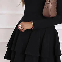 2024 NEW Autumn V - Neck Solid Color Fashion Mid Waist Pullover Panel Bottom Fashion Versatile Style Long Sleeve Women's Dress - The Discount Plug