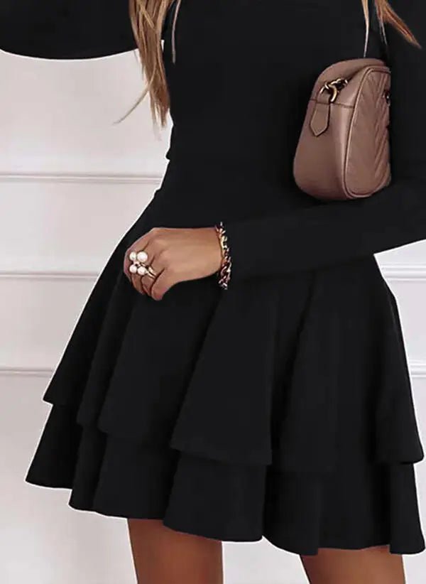 2024 NEW Autumn V - Neck Solid Color Fashion Mid Waist Pullover Panel Bottom Fashion Versatile Style Long Sleeve Women's Dress - The Discount Plug