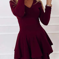 2024 NEW Autumn V - Neck Solid Color Fashion Mid Waist Pullover Panel Bottom Fashion Versatile Style Long Sleeve Women's Dress - The Discount Plug