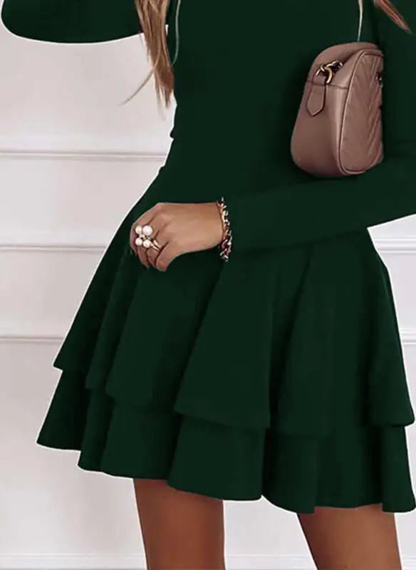 2024 NEW Autumn V - Neck Solid Color Fashion Mid Waist Pullover Panel Bottom Fashion Versatile Style Long Sleeve Women's Dress - The Discount Plug