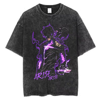 2025 Anime Solo Leveling Sung Jin Woo Printed Washed T-shirt Men Casual Cotton TShirts Manga Vintage T Shirt Harajuku Male Tops - The Discount Plug