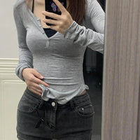 2025 Autumn New V - neck Tops Mujer Y2k Grunge Slim Fit Long Sleeve Tee Shirt Fashion Sexy All - match T-shirt for Women - The Discount Plug