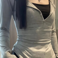 2025 Autumn New V - neck Tops Mujer Y2k Grunge Slim Fit Long Sleeve Tee Shirt Fashion Sexy All - match T-shirt for Women - The Discount Plug