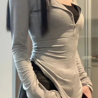 2025 Autumn New V - neck Tops Mujer Y2k Grunge Slim Fit Long Sleeve Tee Shirt Fashion Sexy All - match T-shirt for Women - The Discount Plug