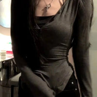 2025 Autumn New V - neck Tops Mujer Y2k Grunge Slim Fit Long Sleeve Tee Shirt Fashion Sexy All - match T-shirt for Women - The Discount Plug