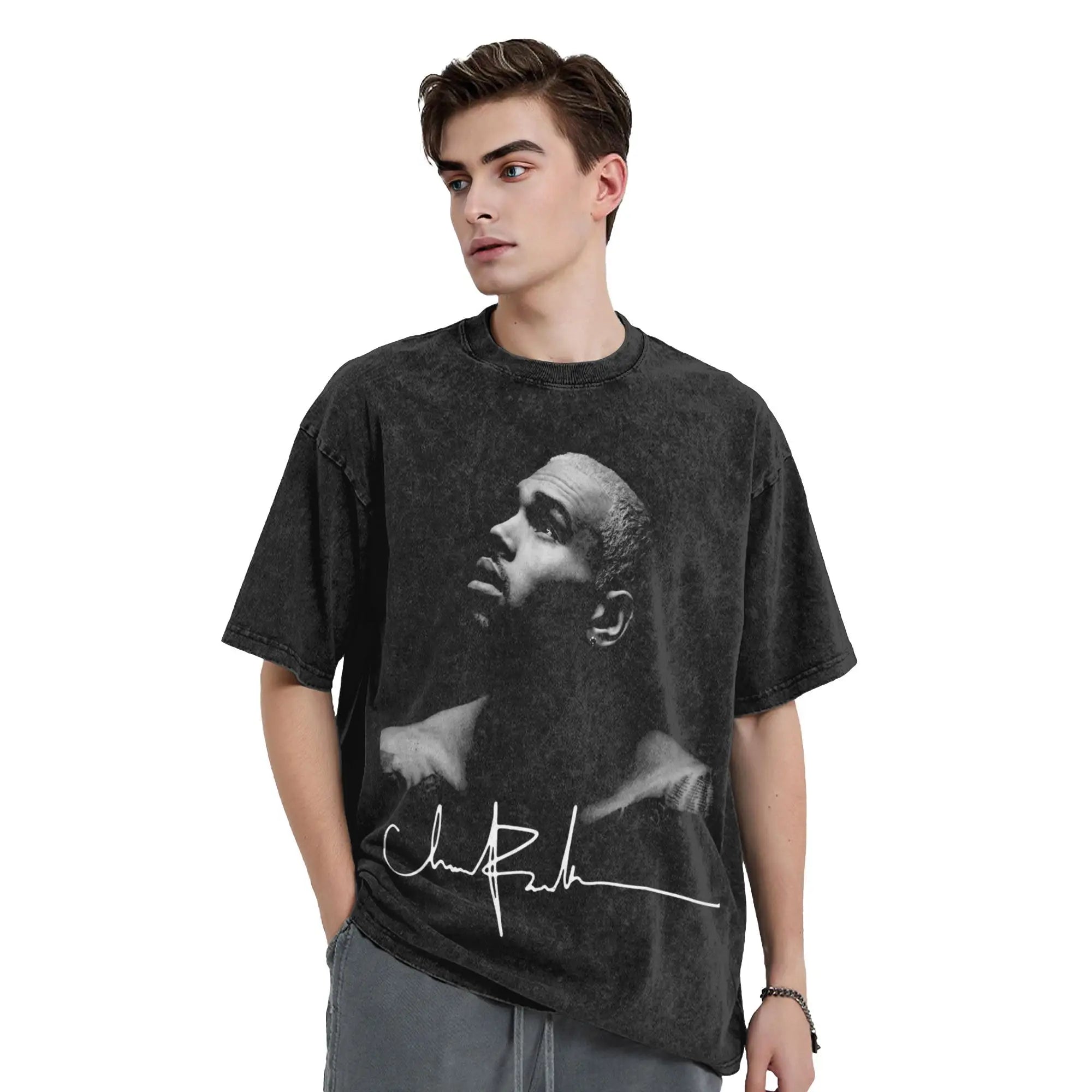2025 Chris Brown Breezy Signatures T Shirts Hip Hop Washed Cotton Oversize T-Shirt for Men Women Tops Streetwear Printed Tees - The Discount Plug