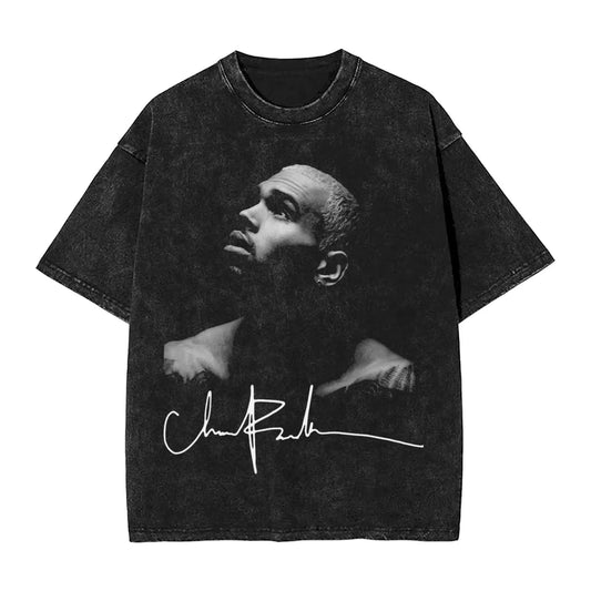 2025 Chris Brown Breezy Signatures T Shirts Hip Hop Washed Cotton Oversize T-Shirt for Men Women Tops Streetwear Printed Tees - The Discount Plug