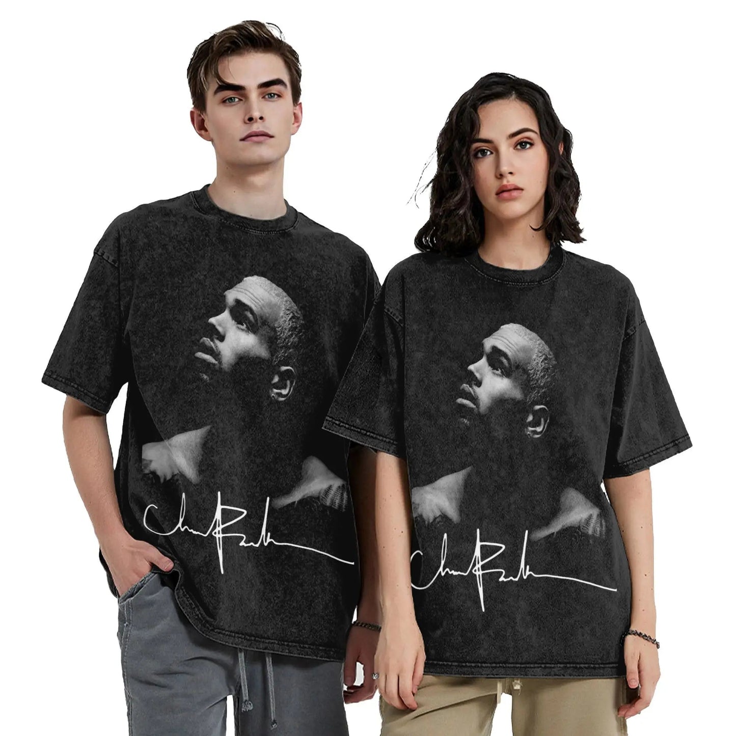 2025 Chris Brown Breezy Signatures T Shirts Hip Hop Washed Cotton Oversize T-Shirt for Men Women Tops Streetwear Printed Tees - The Discount Plug