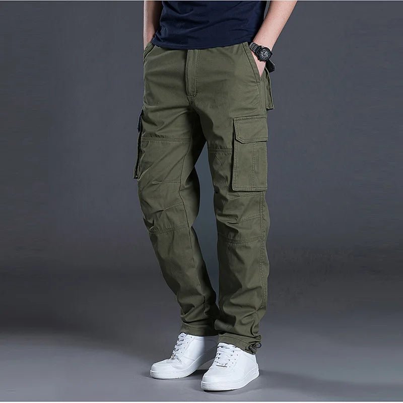 2025 Cotton Multi Flap Pockets Men's Straight Leg Cargo Pants Loose Casual Outdoor Pants Men's Work Pants For Hiking Tactical - The Discount Plug