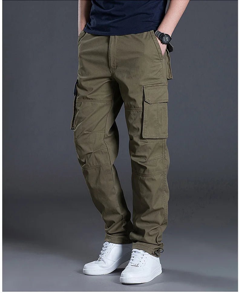 2025 Cotton Multi Flap Pockets Men's Straight Leg Cargo Pants Loose Casual Outdoor Pants Men's Work Pants For Hiking Tactical - The Discount Plug